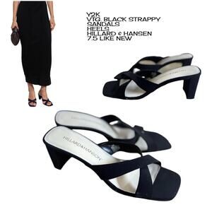 Y2K VTG. BLACK STRAPPY SANDALS HEELS HILLARD‎ & HANSEN SZ. 7.5 LIKE NEW